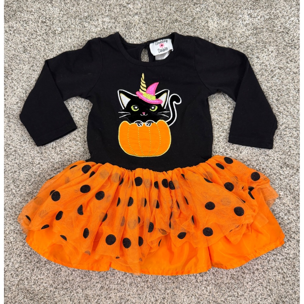 Counting Daisies Toddler 2T Halloween Cat Unicorn Pumpkin Polka Dot‎ Tutu Dress